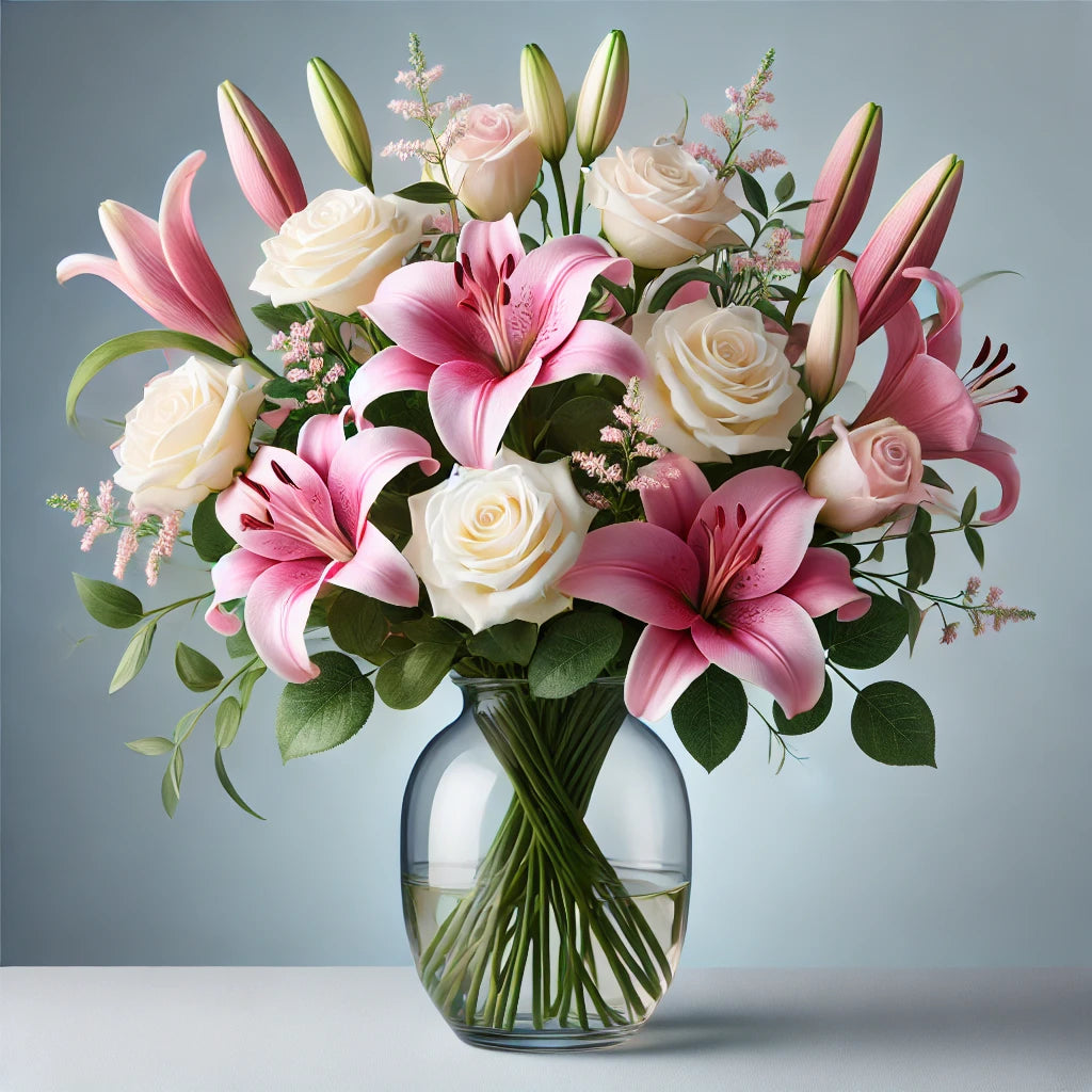Graceful Elegance: Pink Lilies and White Roses