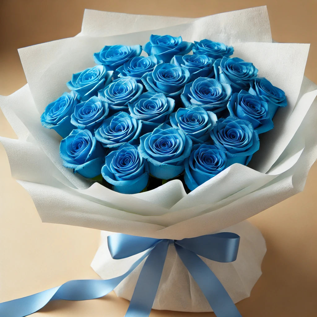 Azure Elegance: A Bouquet of 24 Blue Roses