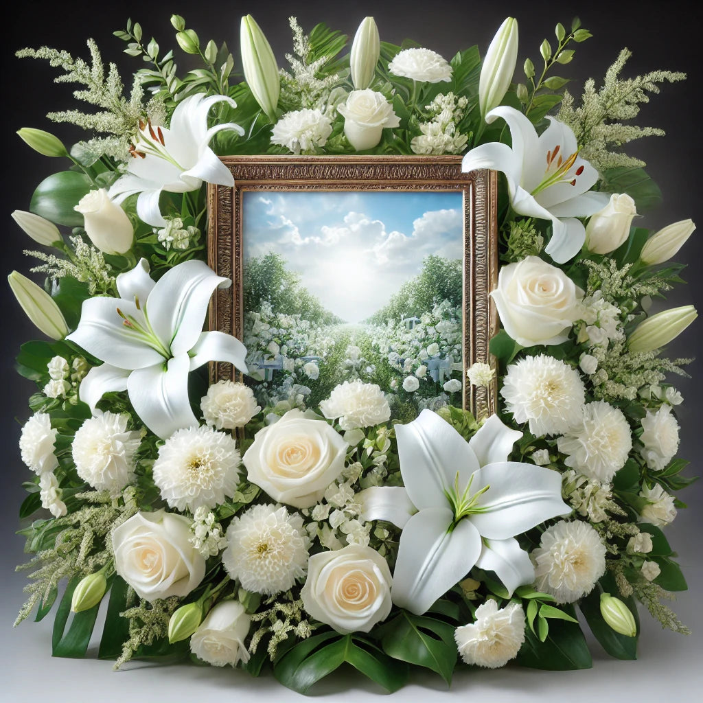 Serenity in White Memorial Floral Display (Frame not included)