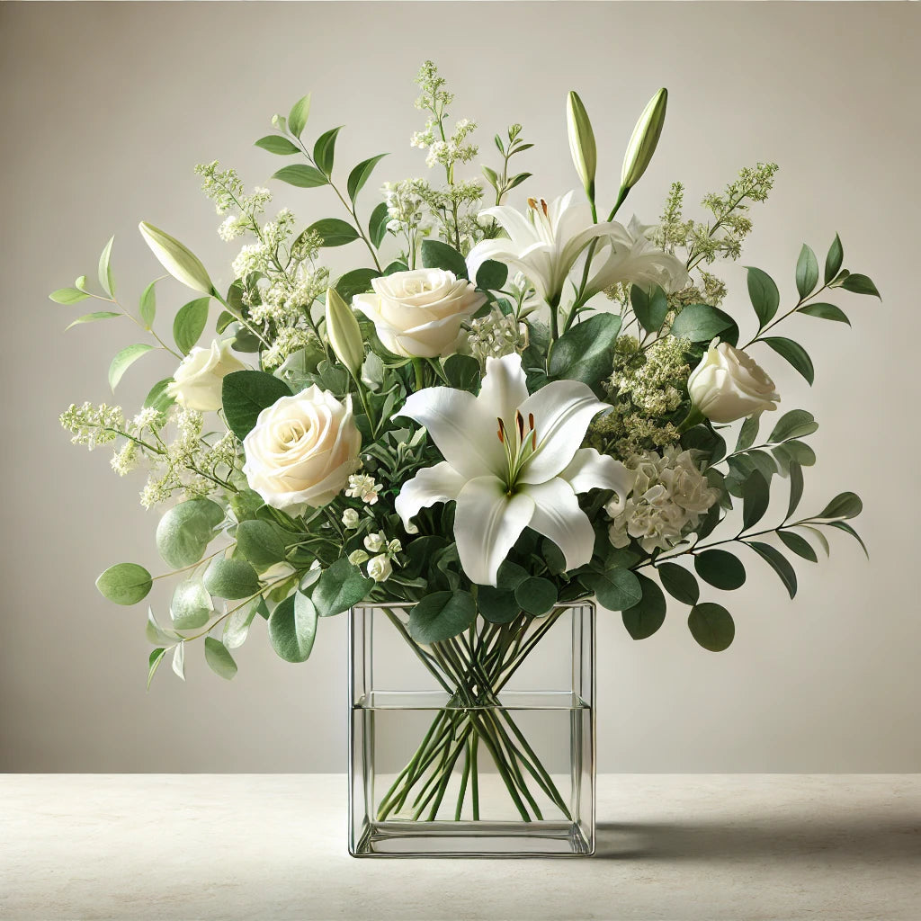 Elegant White Lily and Rose Floral Arrangement