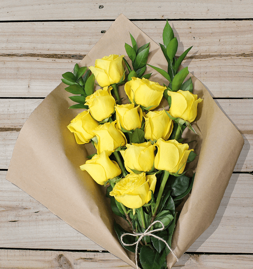 Golden Sunshine: 12 Yellow Roses Wrapped in Tissue