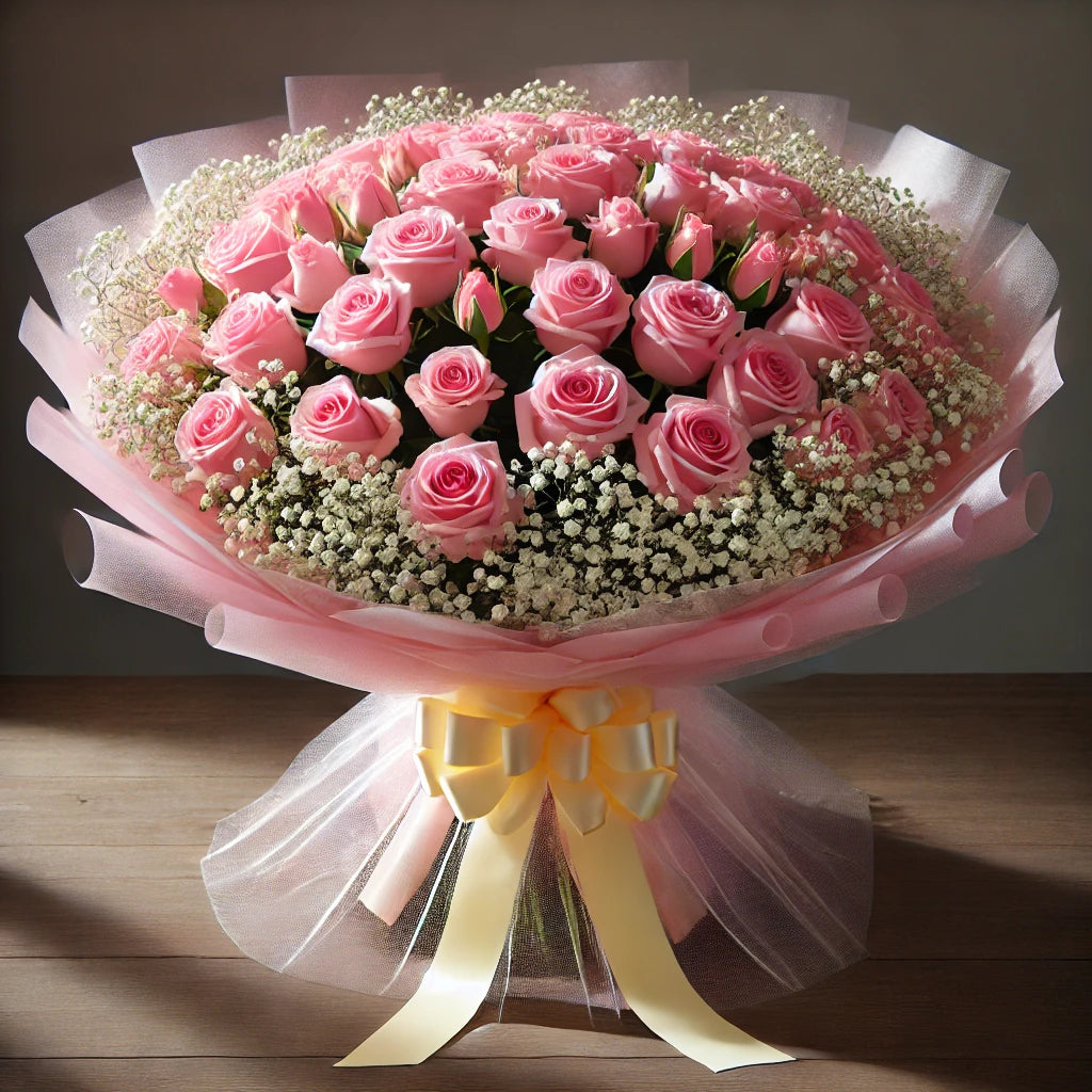 Elegant Bouquet of 50 Pink Roses