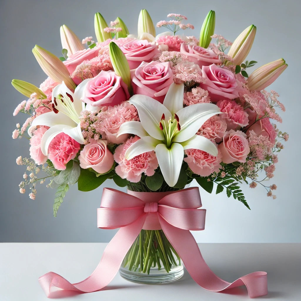 Graceful Pink and White Lily  Arrangement