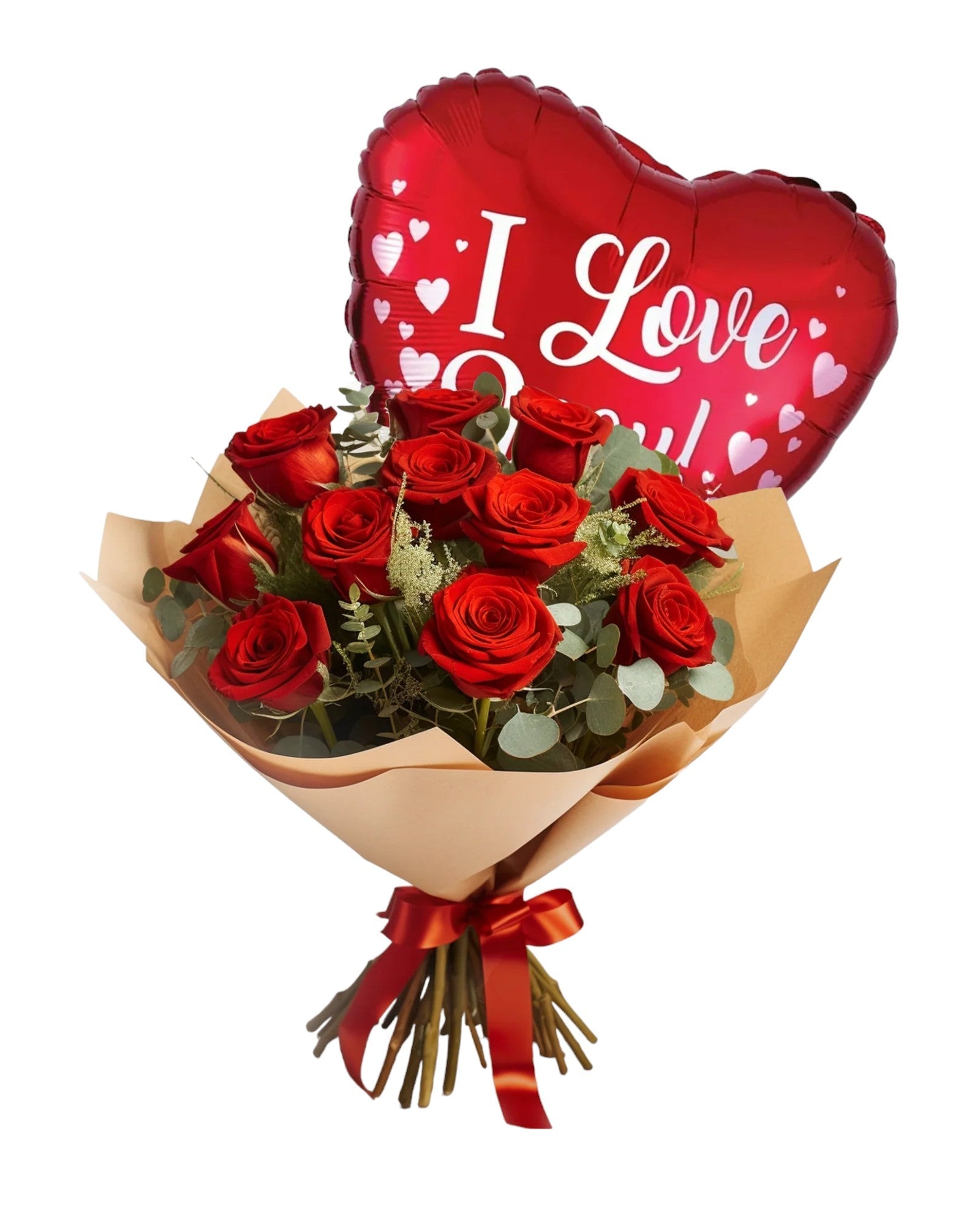 Red Roses with "I Love You" Balloon (FGB395) - City Flowers & Gift Baskets