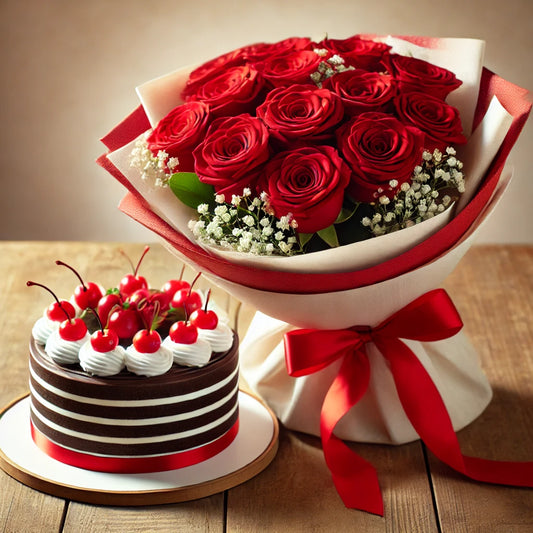 Red Roses & Chocolate Cake Celebration Combo