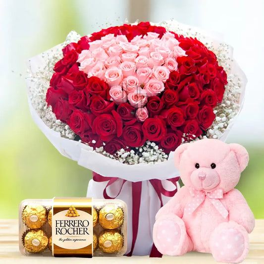 Grand Rose Bouquet with Teddy &amp; Ferrero Rocher