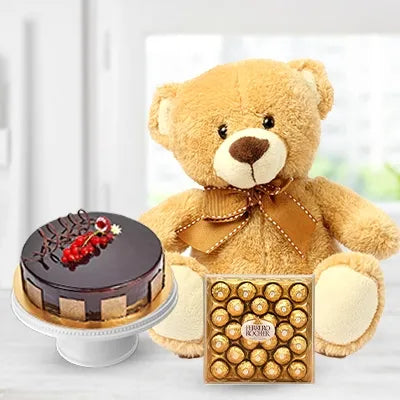 Sweet Surprise: Teddy Bear, Chocolate Cake & Ferrero Rocher