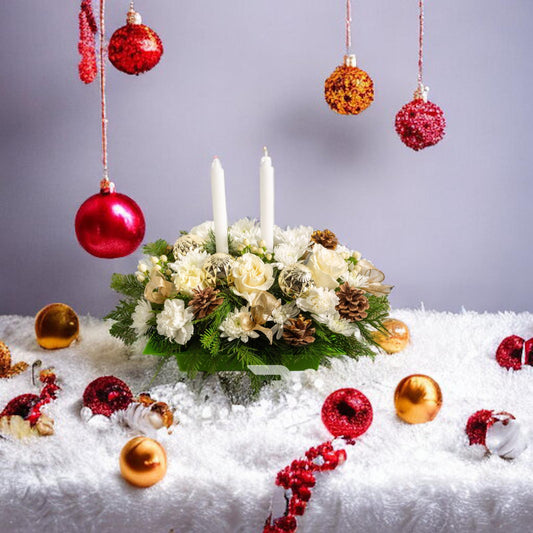 Elegant White Christmas Candle Centerpiece