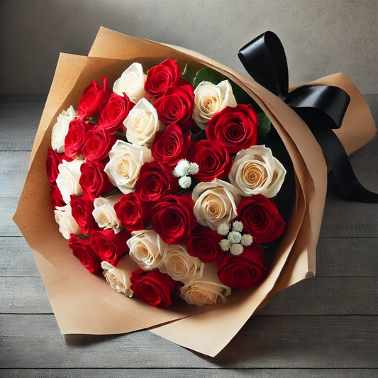 Classic Red and White 35 Roses Bouquet