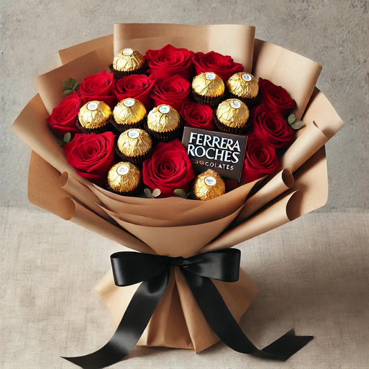 Luxurious Red Rose and Ferrero Rocher Bouquet