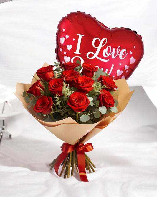Endless Love Rose Bouquet with Heart Balloon