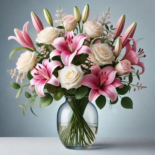 Graceful Elegance: Pink Lilies and White Roses