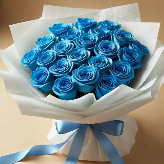 Azure Elegance: A Bouquet of 24 Blue Roses