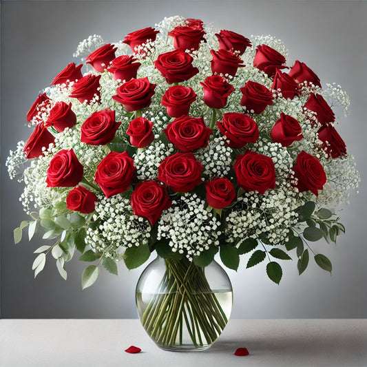 Romantic Elegance: 36 Red Roses with Baby's Breath