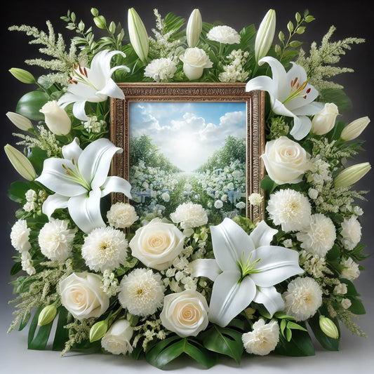Serenity in White Memorial Floral Display (Frame not included)