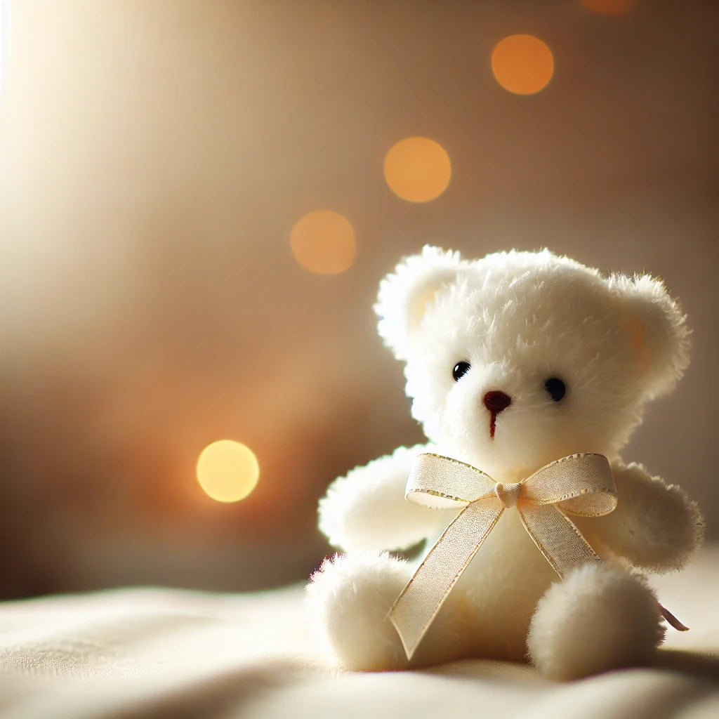 Small White Teddy Bear with Ribbon Bow