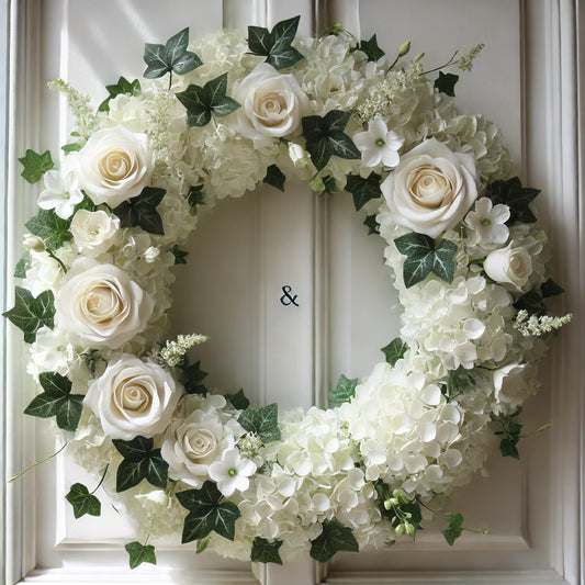 Timeless White Rose Wedding Wreath