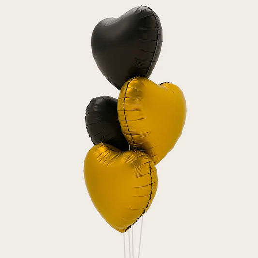 Golden & Black Heart-Shaped Foil Balloons