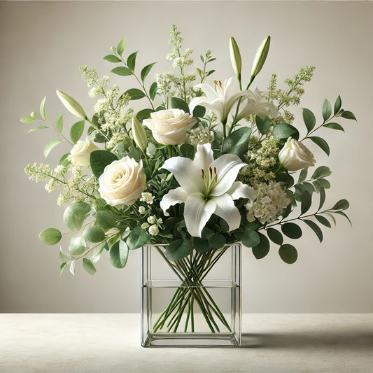 Elegant White Lily and Rose Floral Arrangement