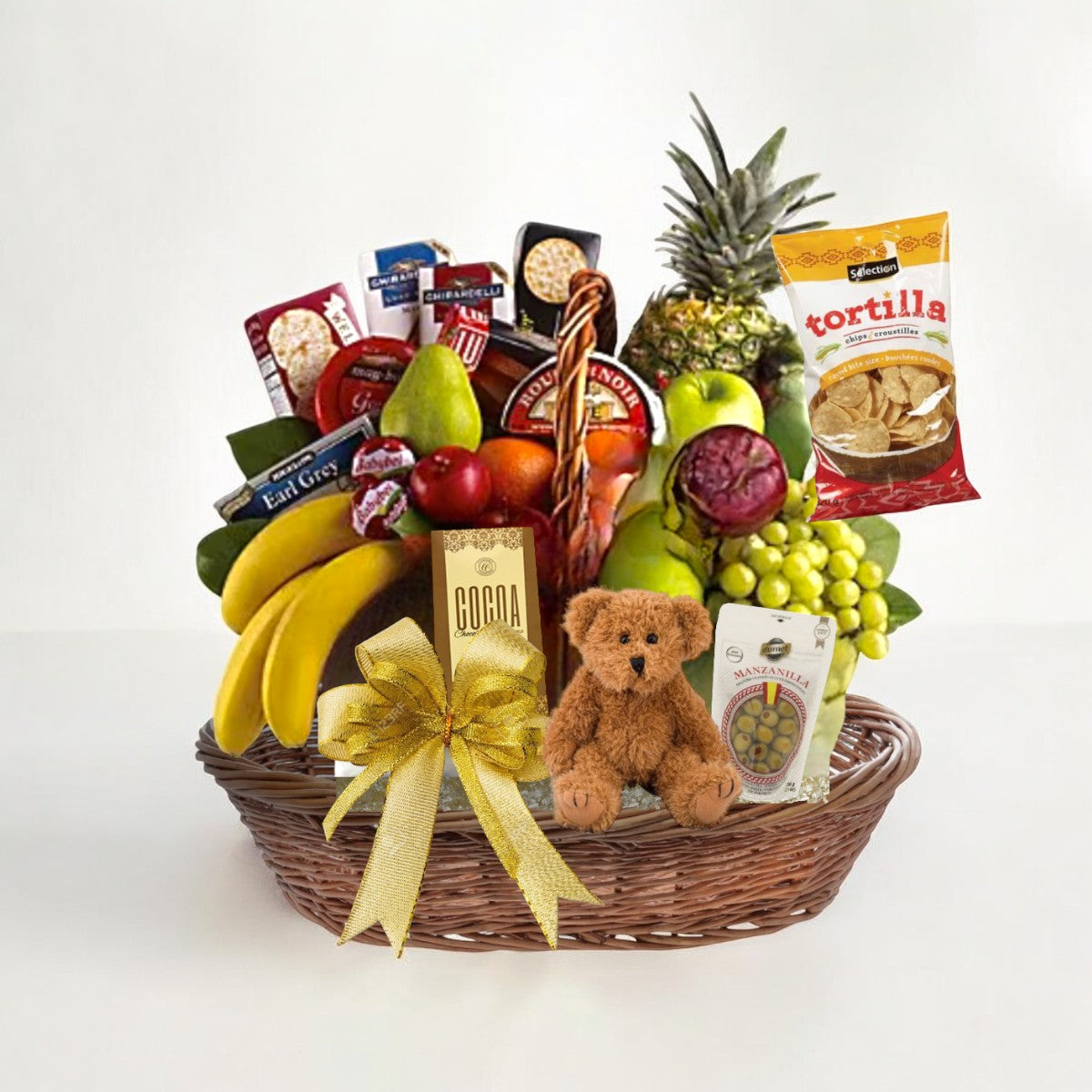 Deluxe Fruit and Snack Basket with Teddy