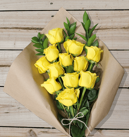 Golden Sunshine: 12 Yellow Roses Wrapped in Tissue