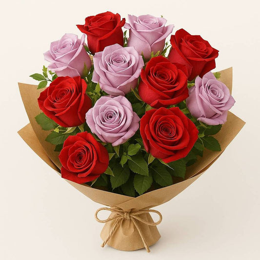 Red and Lavender Wrapped Arrangement