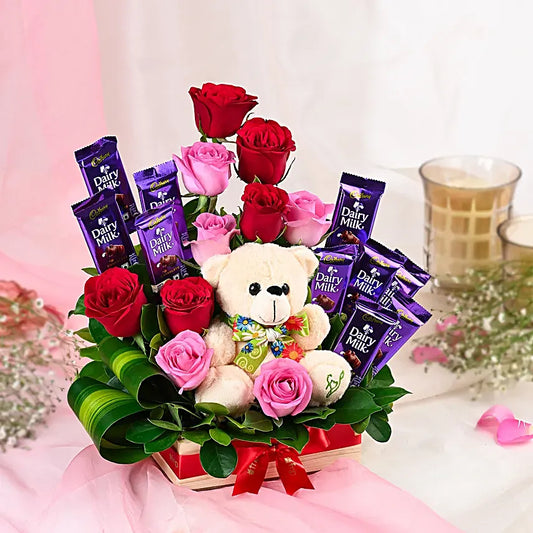 Sweet Surprise Roses, Chocolates &amp; Teddy Combo