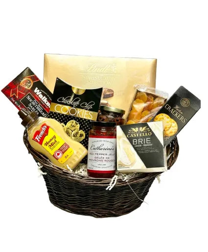 "Gourmet Delights: A Perfect Pairing Gift Basket" (FGB164) - City Flowers & Gift Baskets